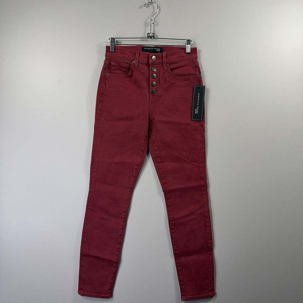 NWT Veronica Beard Debbie Ankle Skinny Jeans Womens 25 Oxblood Red High Rise